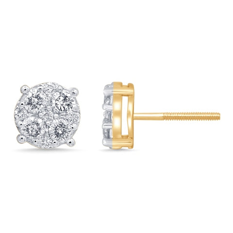 10KT 0.98-1.04CT D-KING FLOWER EARRINGS