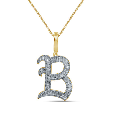 10KT 0.85-0.89CT D-TATTOO INITIALS "B" BAGUETTES