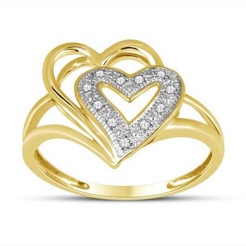 10KT 0.04CT D-LADIES RINGS "TWO HEARTS"