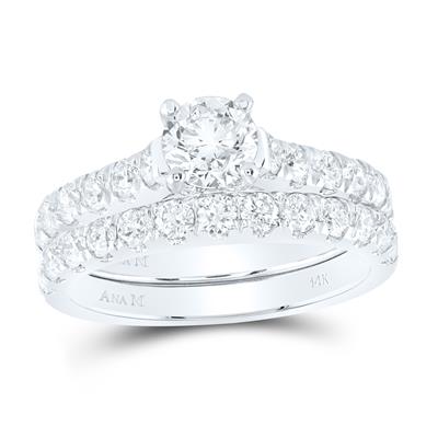 14K WHITE GOLD ROUND DIAMOND BRIDAL WEDDING RING SET 2 CTTW (CERTIFIED)